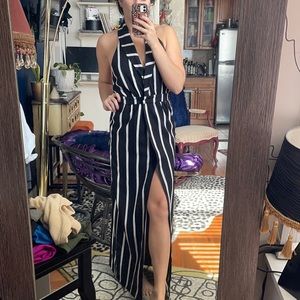 Revolve Linen black/cream halter dress - size M